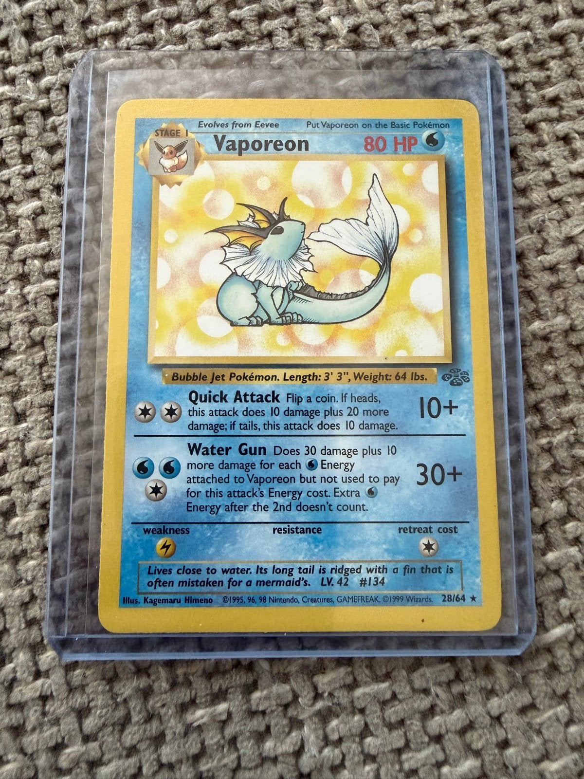 Vaporeon 28/64 Jungle Set Pokémon Kaart (1999), Ophalen of Verzenden, Gebruikt, Losse kaart