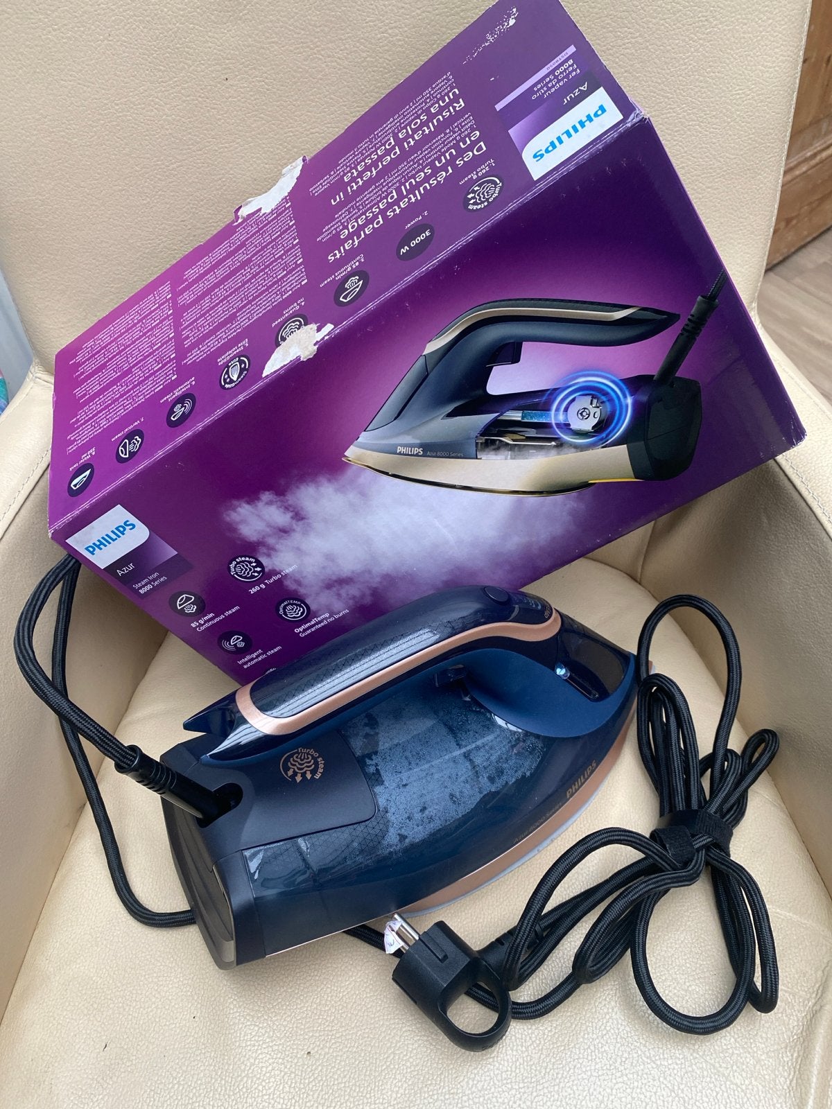 Philips Stoomstrijkijzer Azur 8000 serie 3000W, Ophalen of Verzenden, Zo goed als nieuw, Strijkijzer met snoer