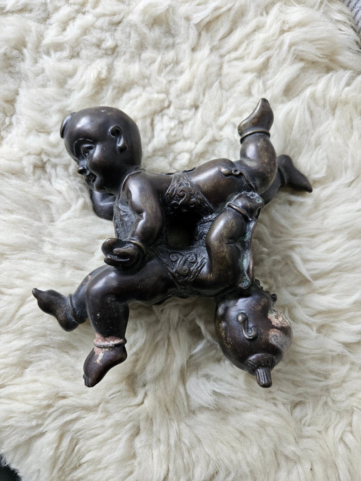 Vintage bronzen Boeddha beeldje - 20 cm, Ophalen of Verzenden, 20 - 50 cm, Beeld, Bruin
