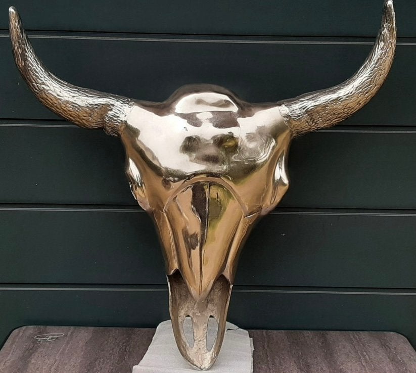 Prachtige Buffel schedel, Skull, Sculptuur, Ophalen, Metaal, Wandsculptuur, Zilver