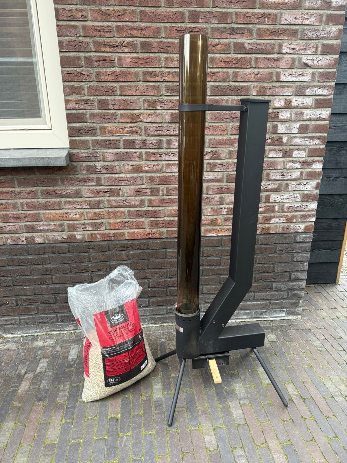 HEAT pellet terrasverwarmer Hollum incl 3/4 zak pellets, Ophalen, Gebruikt