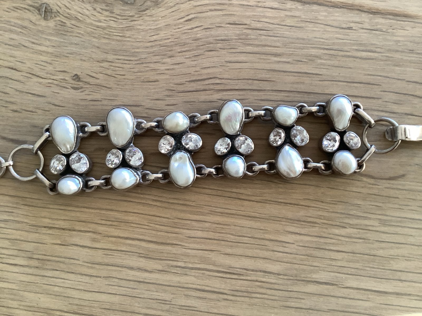 Kumkum Zilver 925 Armband met Parels en Zirkonia - 20 cm, Ophalen of Verzenden, Gebruikt, Zilver, Met edelsteen