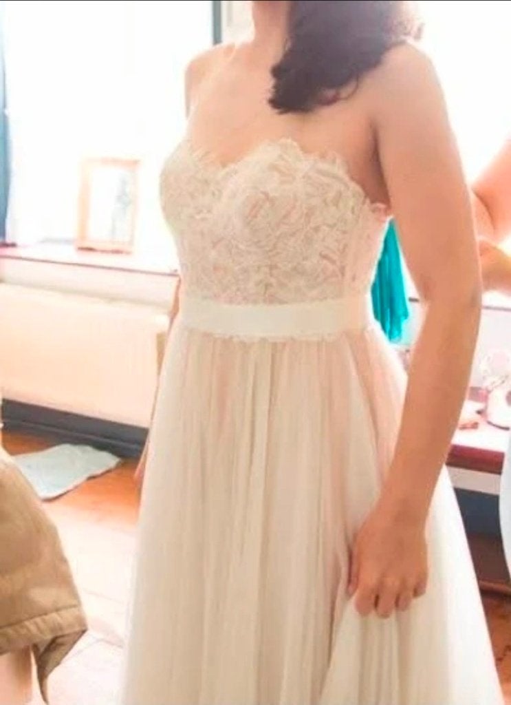 Ivory trouwjurk met blush roze onderrok, Ophalen of Verzenden, Zo goed als nieuw, Roze, Trouwjurk