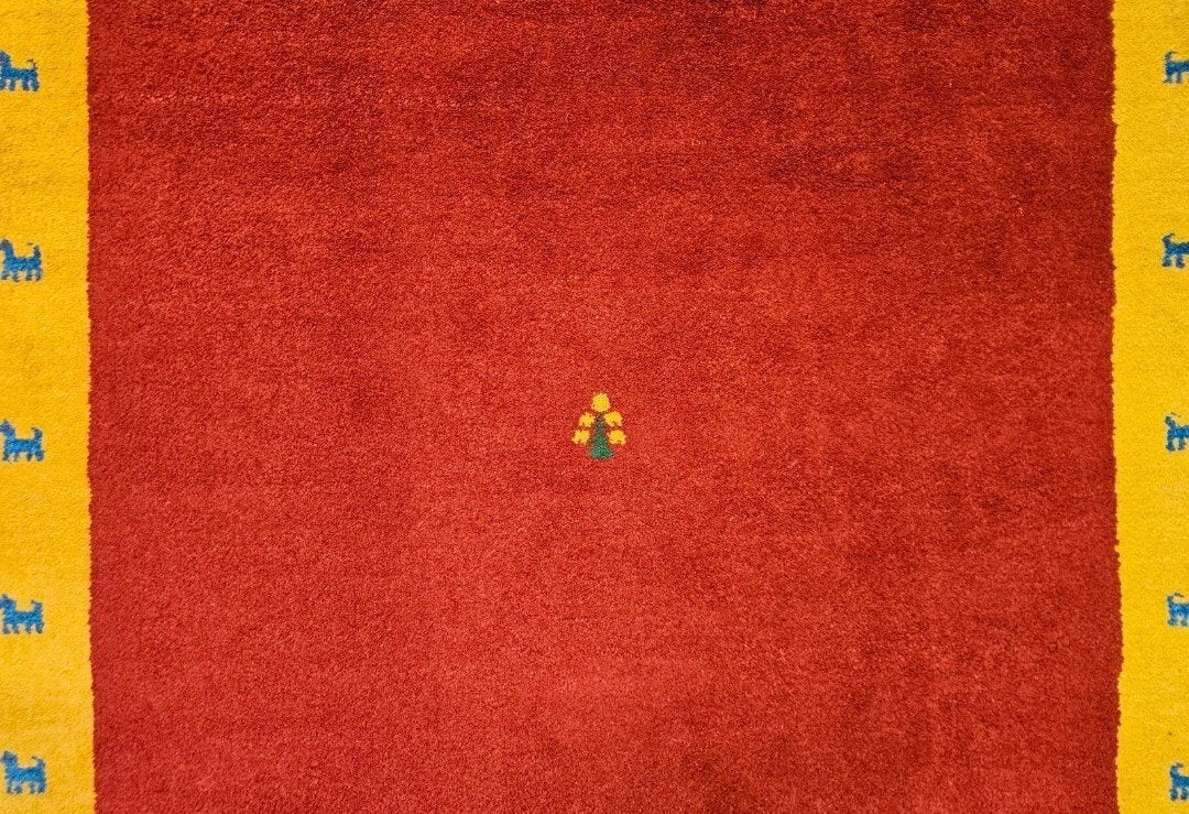 Handmade wool Gabbeh carpet modern yellow border 200x296cm, ., Gabbeh, India, 200 cm of meer
