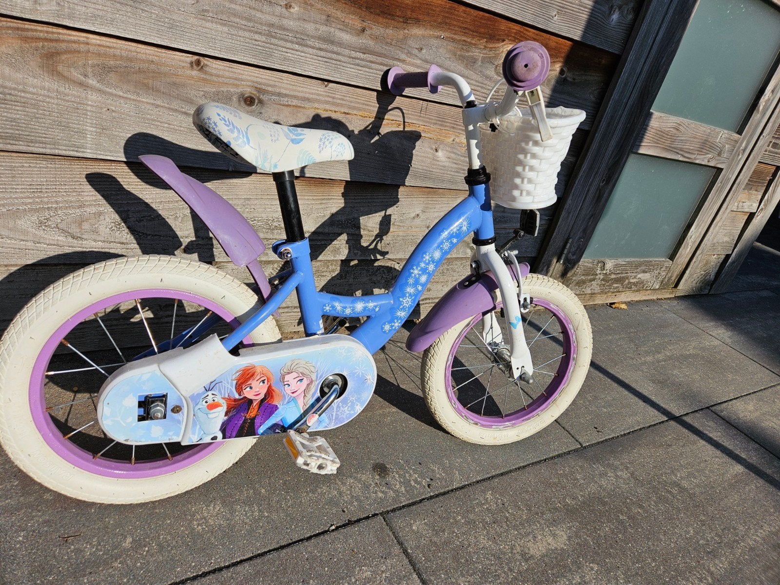 Frozen Kinderfiets 14 inch met zijwieltjes, Ophalen, Zijwieltjes, Velgrem, Minder dan 16 inch