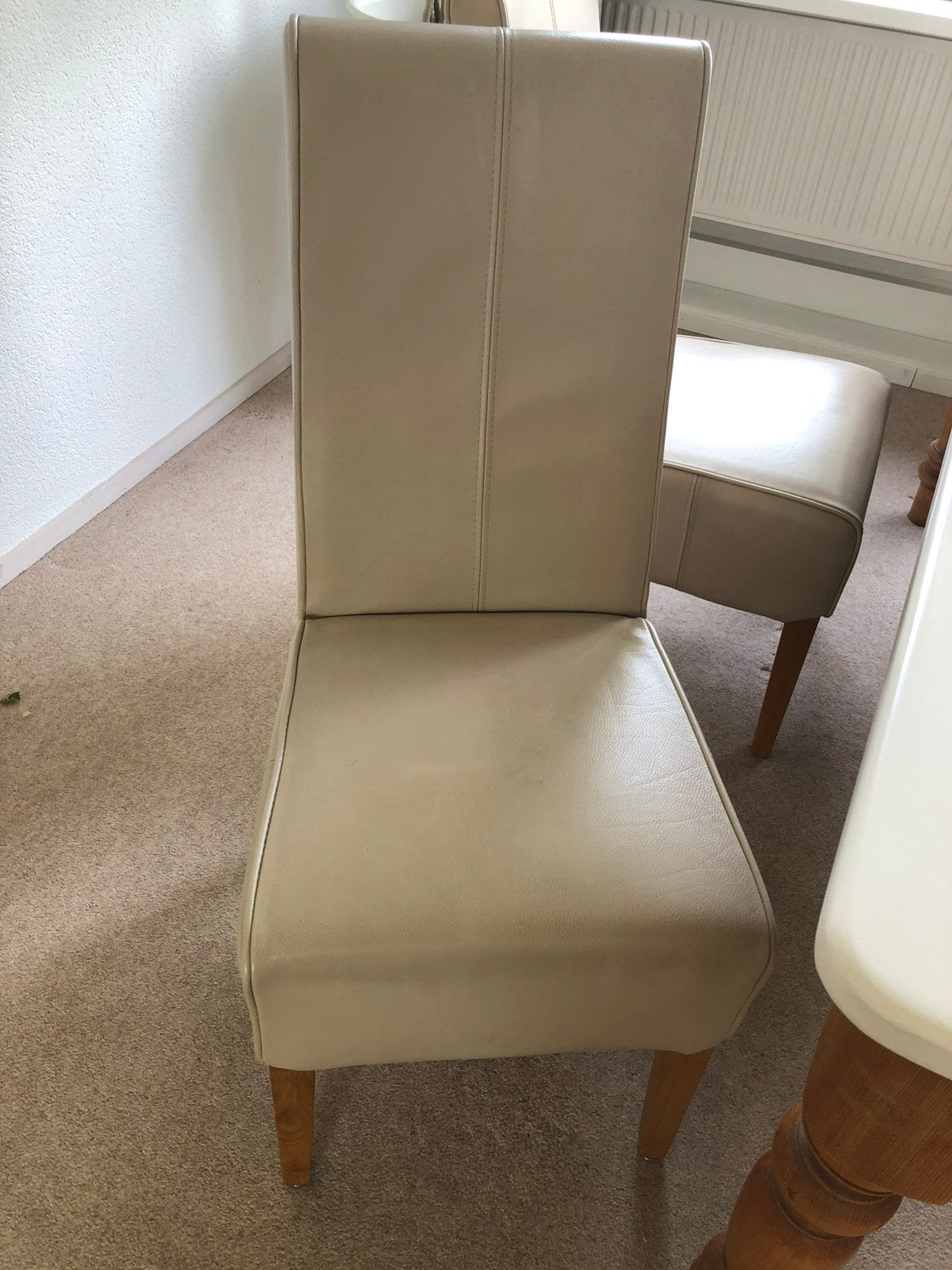 4 eetkamer Stoelen van leer, beigekleurig, Ophalen, Overige kleuren, Leer, Zo goed als nieuw