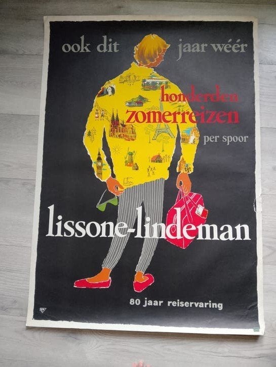 Vintage Lisson-Lindeman Reclameposter - Zomerreizen, Ophalen of Verzenden, A1 t/m A3, Reclame, Rechthoekig Staand