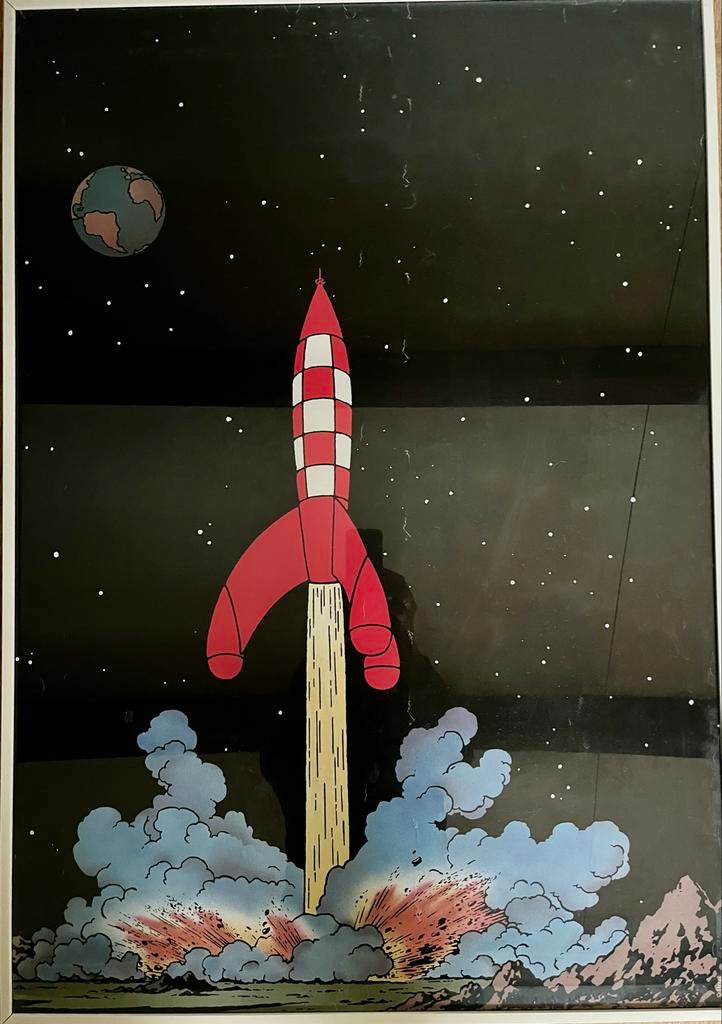 Poster Kuifje / Tintin naar de maan, Verzamelen, Posters, Met lijst, Deurposter of groter, Ophalen of Verzenden, Film en Tv