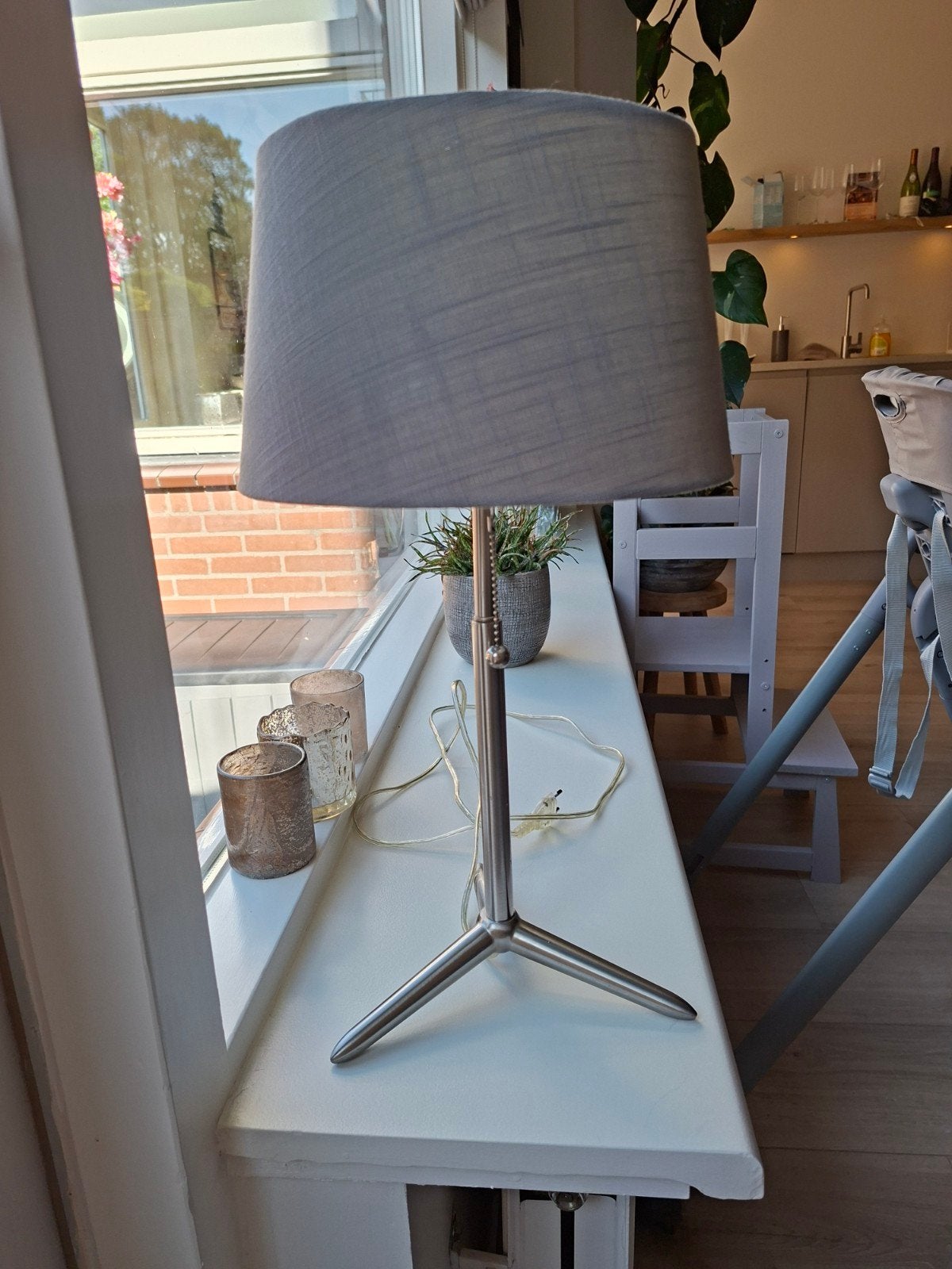 Zilver grijze tafellamp, 50 cm, Inclusief lichtbron, Landelijk, Zilver