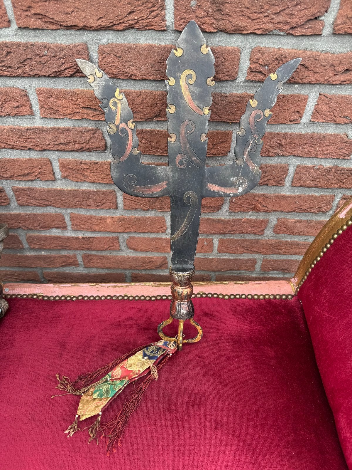 Tibetaanse metalen trisula - Ritueel Boeddhistisch object, Ophalen of Verzenden