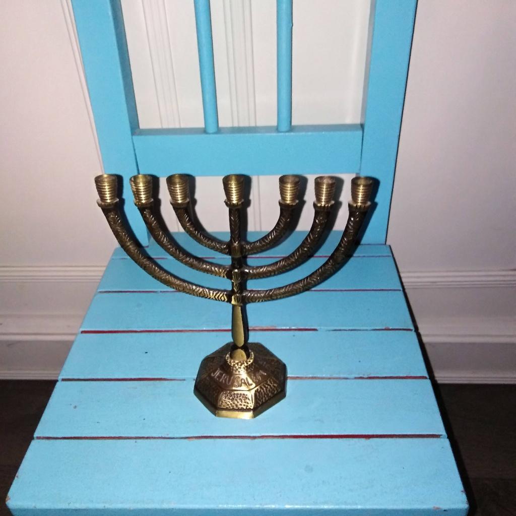 Menorah kandelaartje Jeruzalem 15 cm hoog, Ophalen, Gebruikt, Metaal, Kandelaar