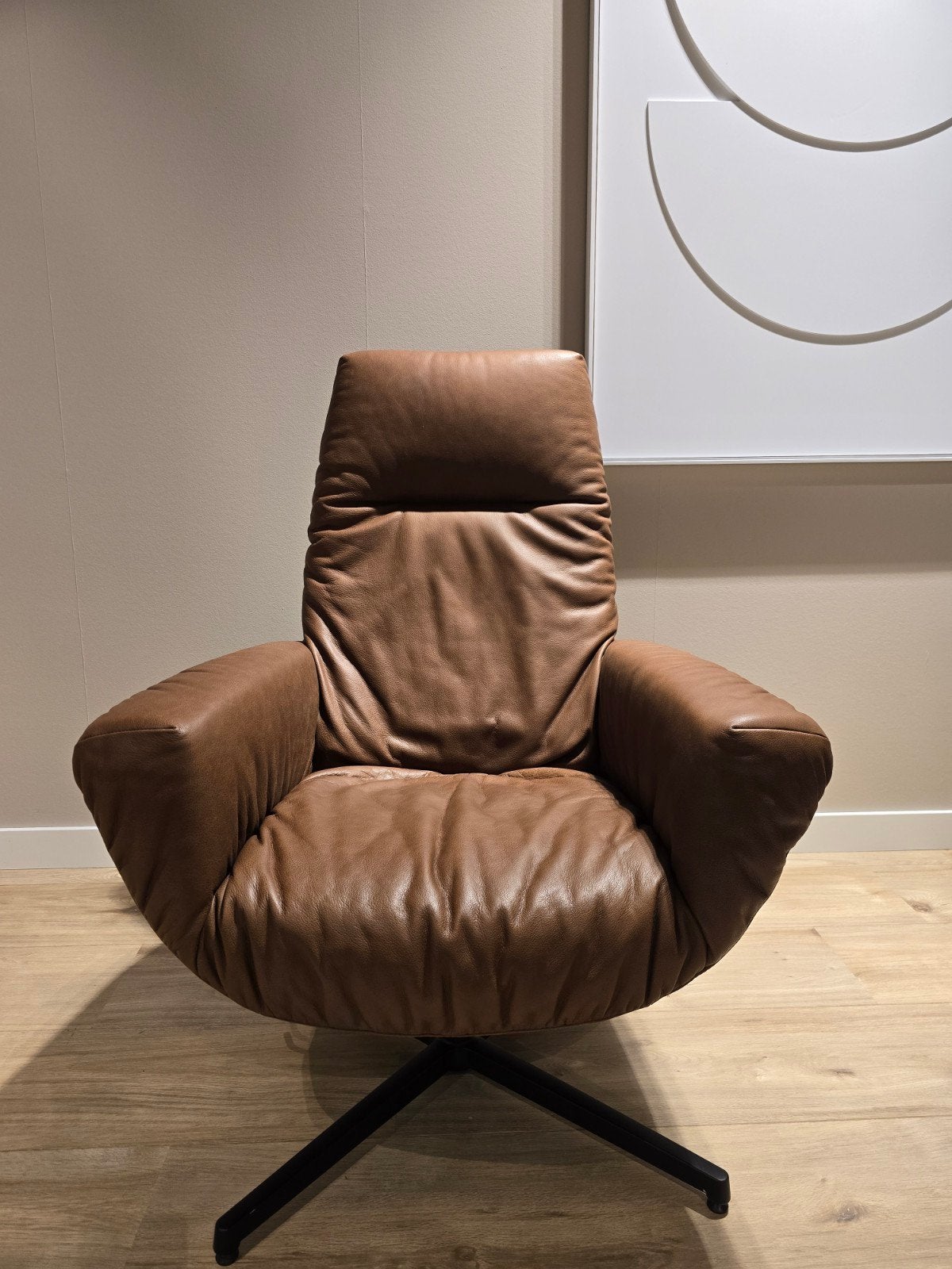 Montel - Cognac lederen fauteuil, met kantelfunctie, Ophalen, Nieuw, Leer