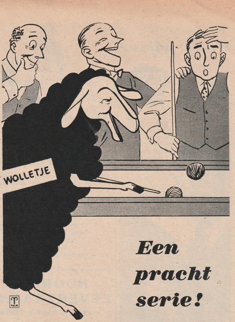 Retro reclame 1951 Neveda Leiden mannen met biljart, Verzenden, Overige typen