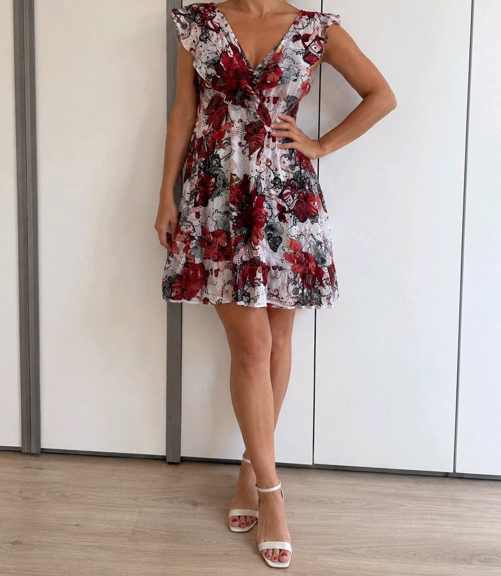 Zomerse jurk met bloemenprint - Maat M, Maat 38/40 (M), Meerkleurig, Ophalen of Verzenden, Boven de knie
