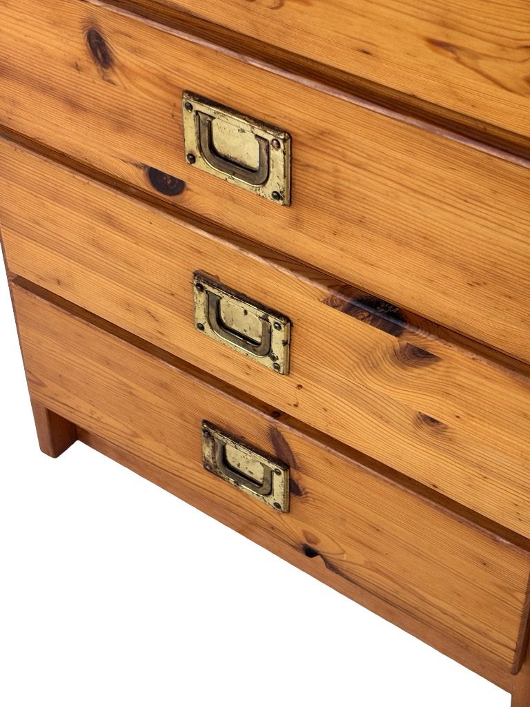 Vintage set nachtkastjes campaign stijl grenen hout jaren 70, Gebruikt, Minder dan 45 cm, Vintage, Vintage