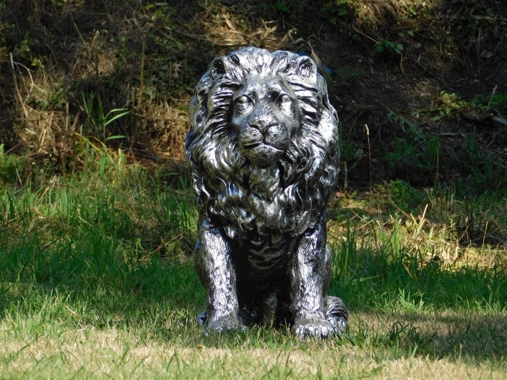 Prachtig beeld van een leeuw, polystone, zilver-grijs, ., Nieuw, Kunststof, Ophalen of Verzenden