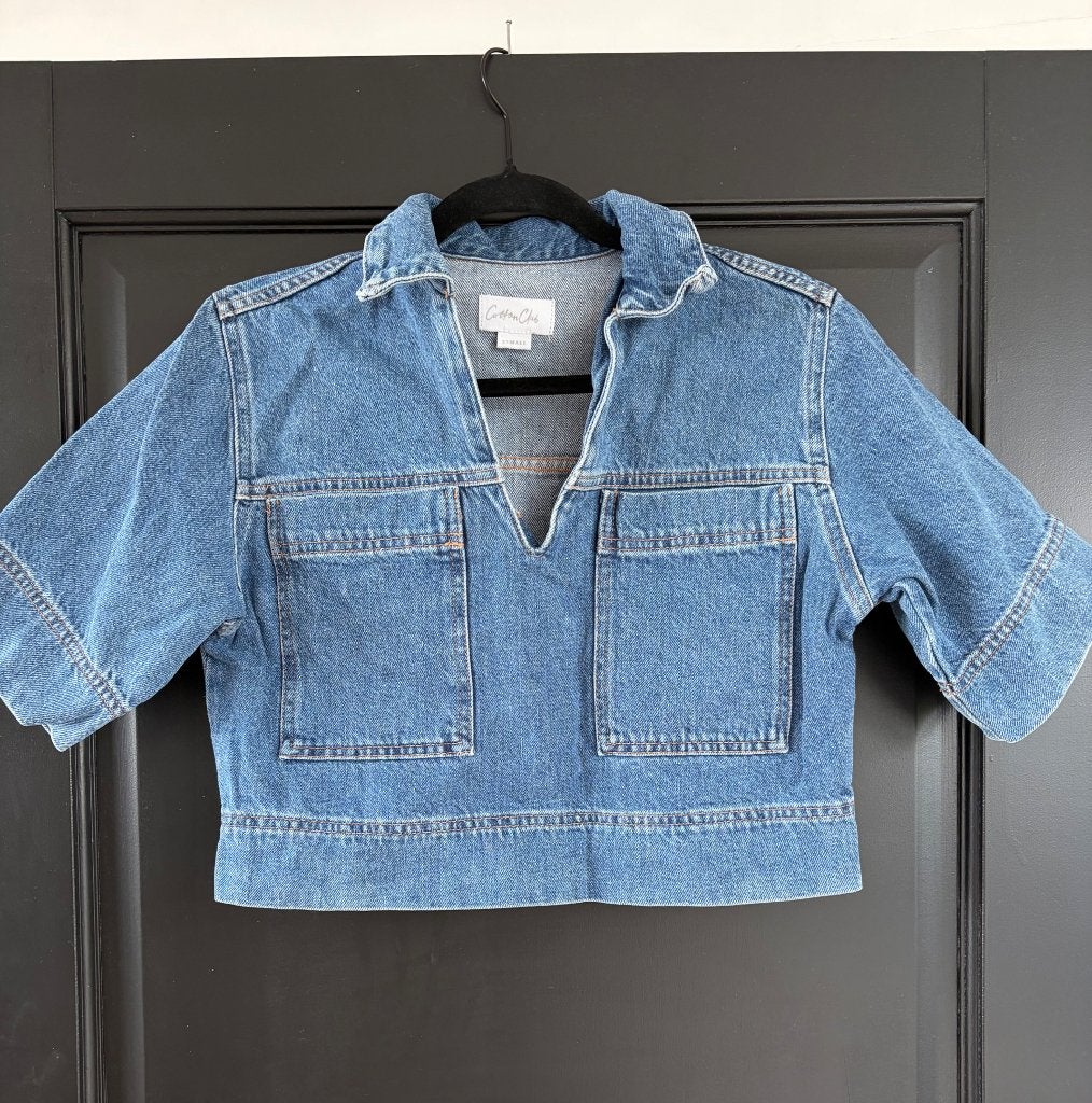 Cotton Club denim top XS, Kleding | Dames, Blauw, Ophalen of Verzenden, Korte mouw, Gedragen