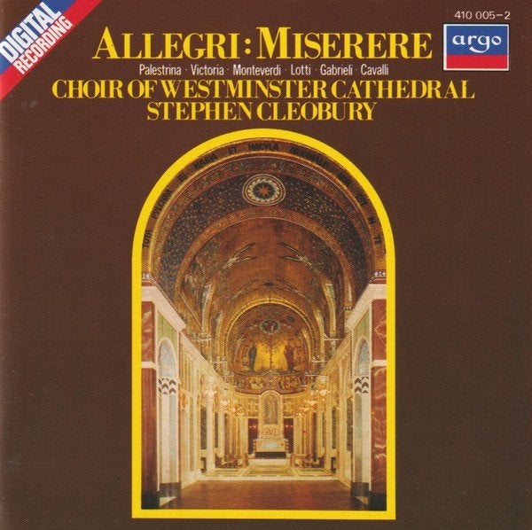 ALLEGRI Miserere CD CLEOBURY ARGO/DECCA, Ophalen of Verzenden, Middeleeuwen en Renaissance, Gebruikt, Vocaal