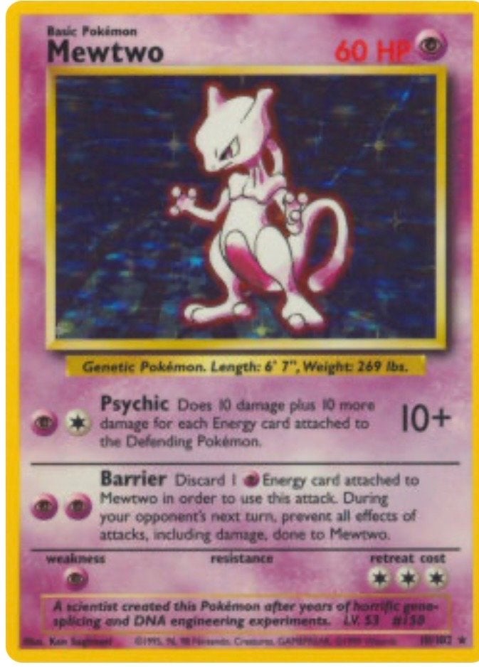 Pokémon Kaart Mewtwo 60 HP - Gebruikt, Ophalen, Gebruikt, Losse kaart