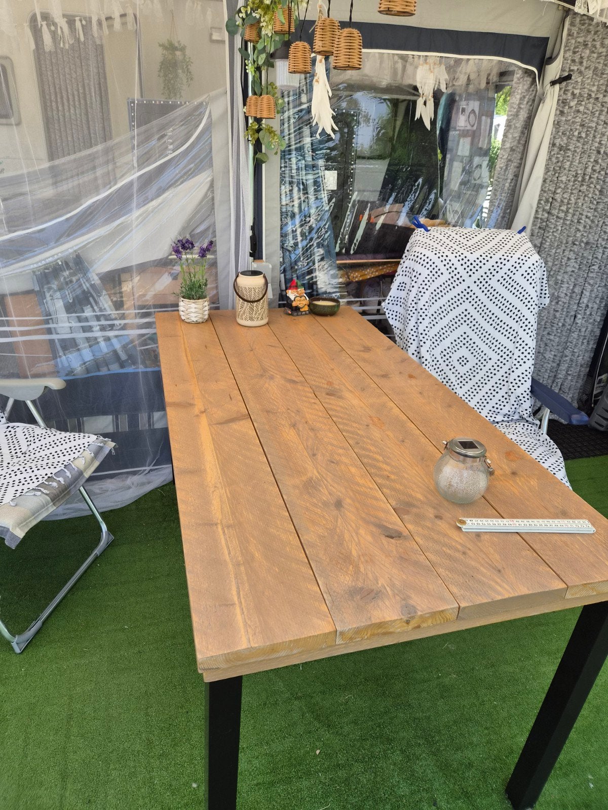 Houten eettafel met metalen poten, Huis en Inrichting, Tafels | Eettafels, Overige houtsoorten, Gebruikt, 100 tot 150 cm, Rustiek, Industrieel