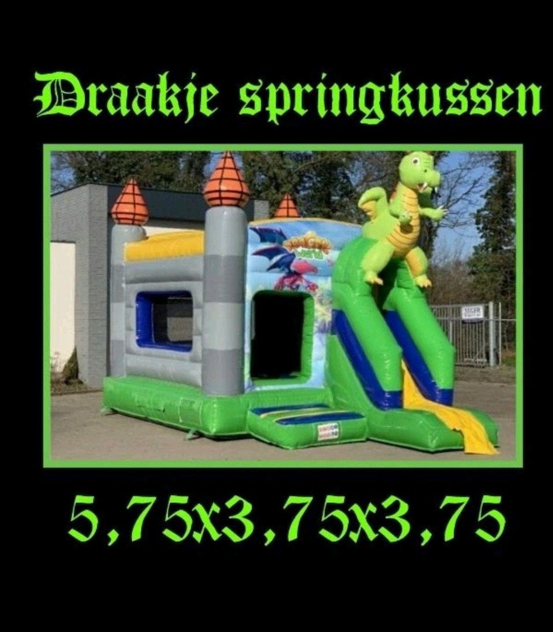 Draakje springkussen met blower en certificaat, Ophalen of Verzenden