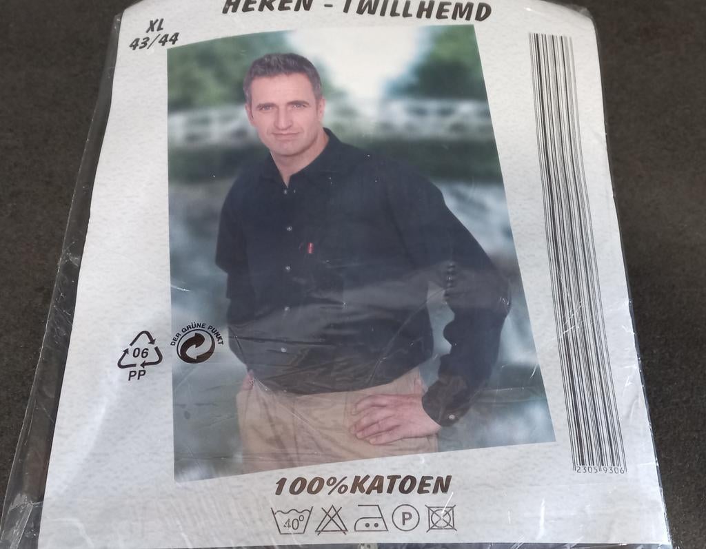Enrico Mori twillhemd zwart XL 43/44, Kleding | Heren, Ophalen of Verzenden