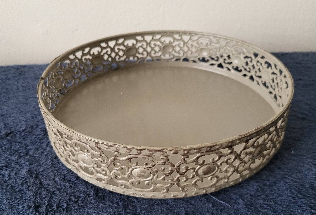 leuk kaarsenbord/plateau/schaal decoratie roestachtig grijs, Verzenden, Grijs, Overige materialen