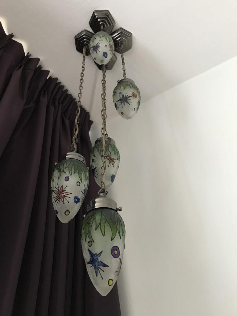Oosterse hanglampjes, hand geschilderd, Ophalen, Gebruikt, Glas, Oosters