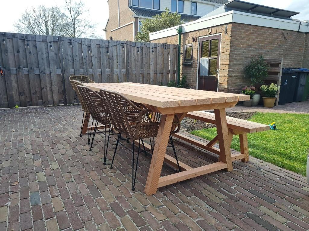 Houten tuintafel 2 meter met 1 bankje van douglashout, Tuin en Terras, Tuintafels, Ophalen of Verzenden, Nieuw, Rechthoekig, Hout