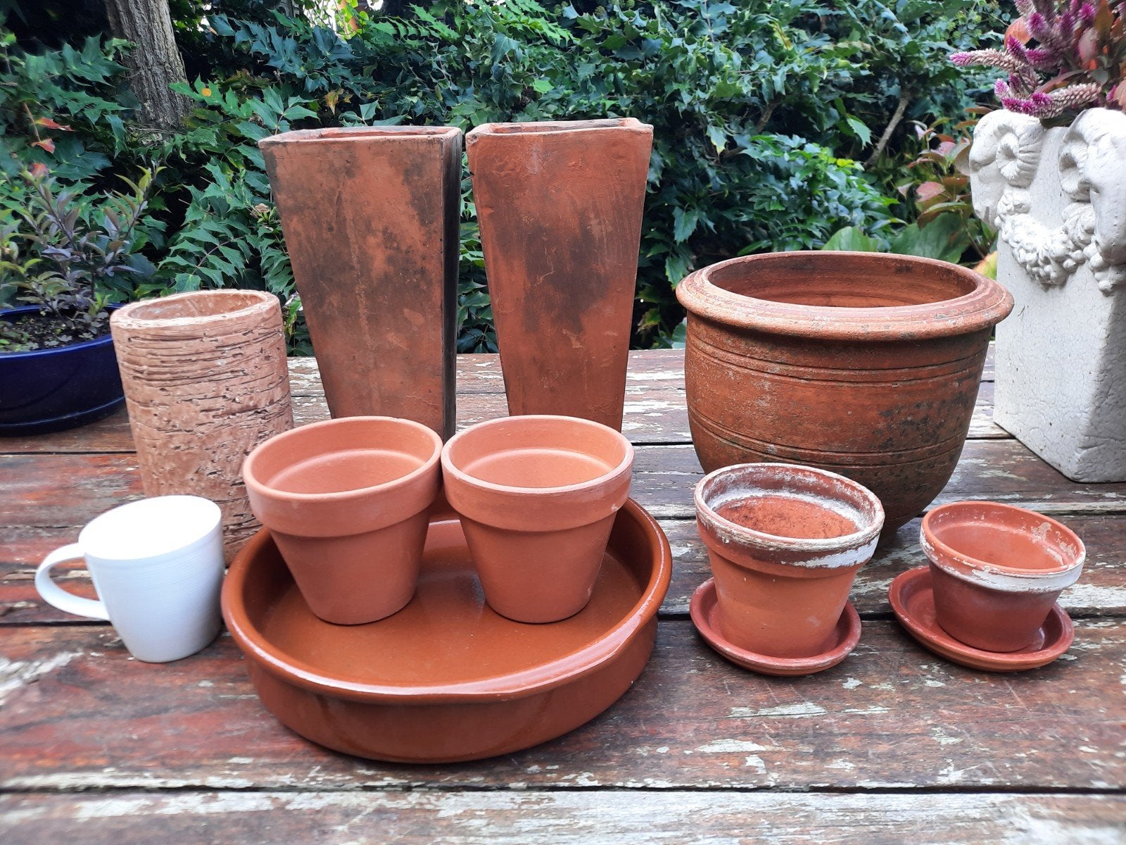 set terracotta bloempotten en schotels 11 stuks, Tuin en Terras, Ophalen, Gebruikt, Rond, Binnen