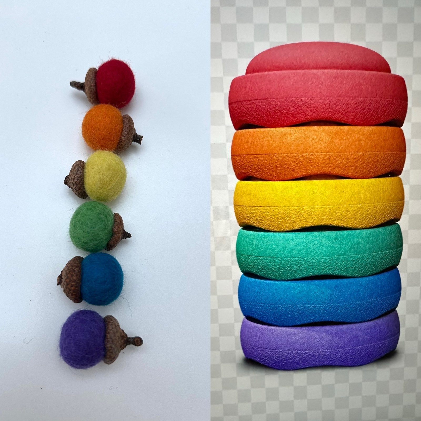 Wolvilten eikels in regenboogkleuren - Stapelstein kleuren, Ophalen of Verzenden, Nieuw, Jongen of Meisje