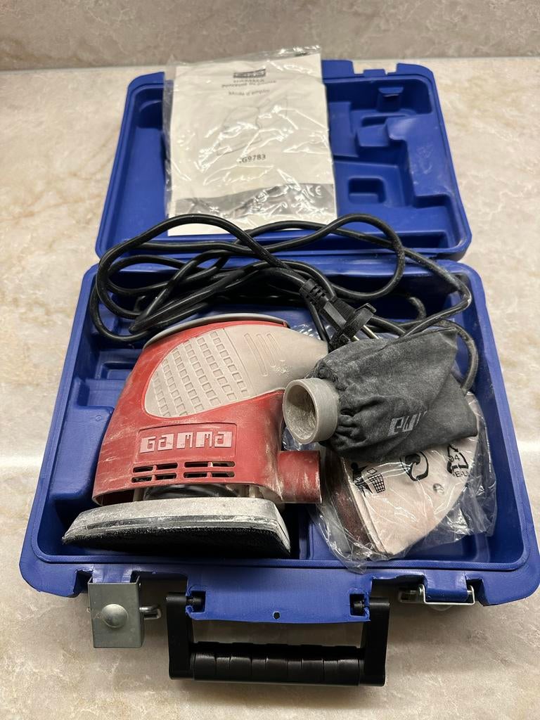 Gamma handpalmschuurmachine HSM-220 met koffer en schuurpapi, Ophalen of Verzenden, Gebruikt, Minder dan 600 watt, Vlakschuurmachine