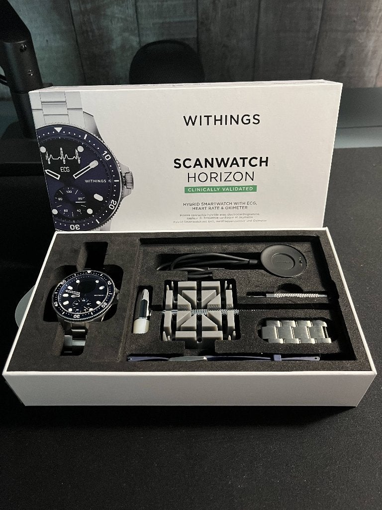 Withings Scanwatch Horizon | Hybride Smartwatch incl. doos, Withings, Ophalen of Verzenden, Zo goed als nieuw, Waterdicht