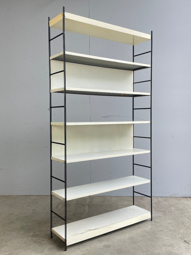 🟡 Vintage industriële metalen kast, roomdivider, 1960s, Gebruikt, Metaal, 150 tot 200 cm, 25 tot 50 cm