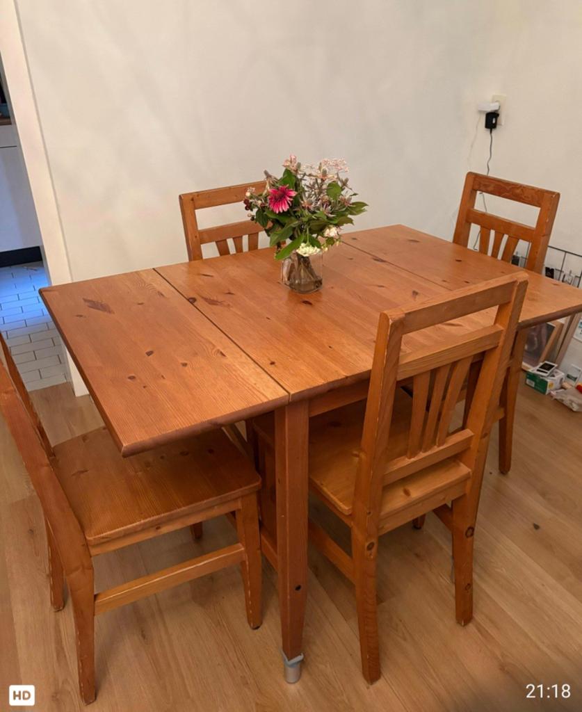 Eetkamertafel inklapbaar met 4 stoelen, Huis en Inrichting, Tafels | Eettafels, Ophalen, Gebruikt, Rechthoekig, 50 tot 100 cm