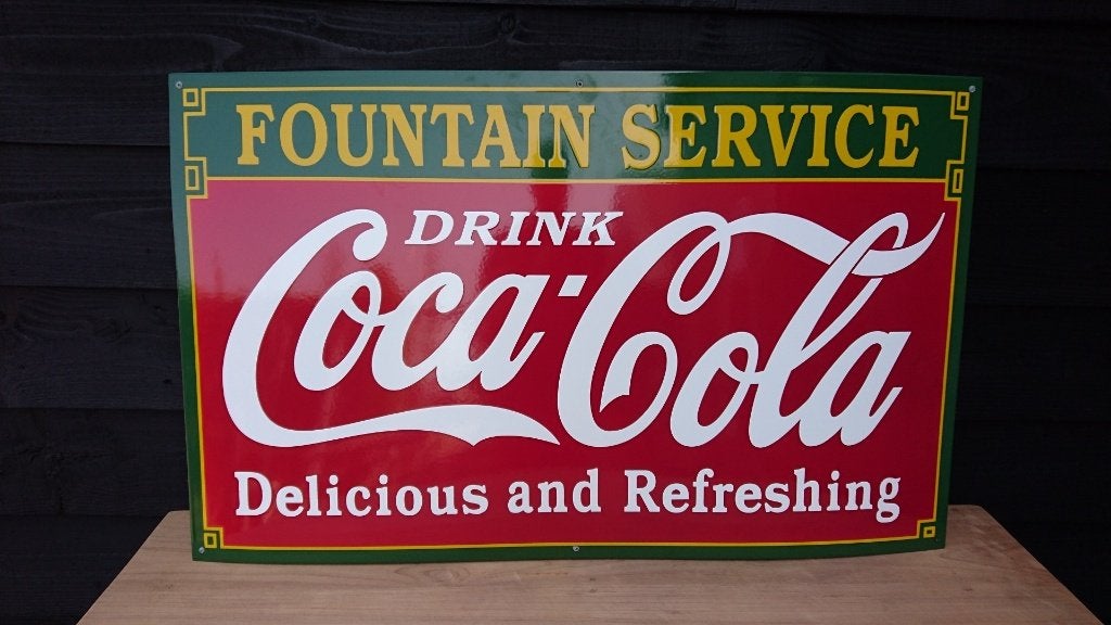 Groot Coca Cola reclamebord van echt emaille 100 cm x 62 cm, Ophalen