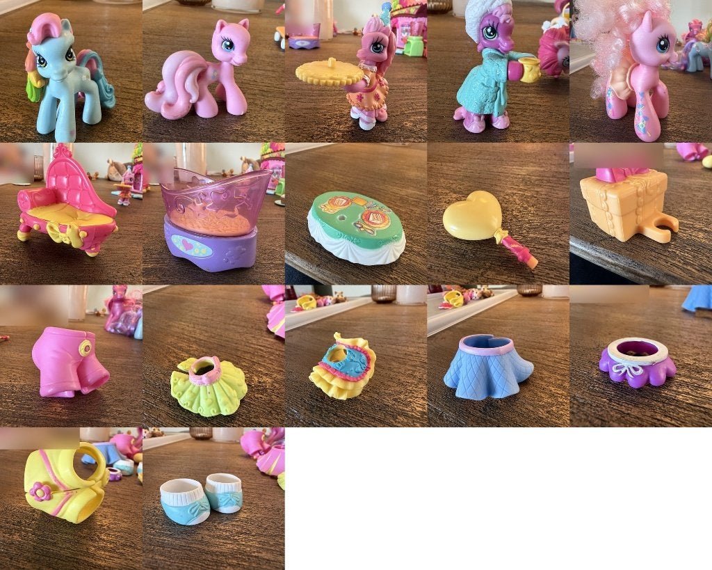 My Little Pony Ponyville partij 17 stuks - pony's en meubels, Ophalen of Verzenden, Gebruikt