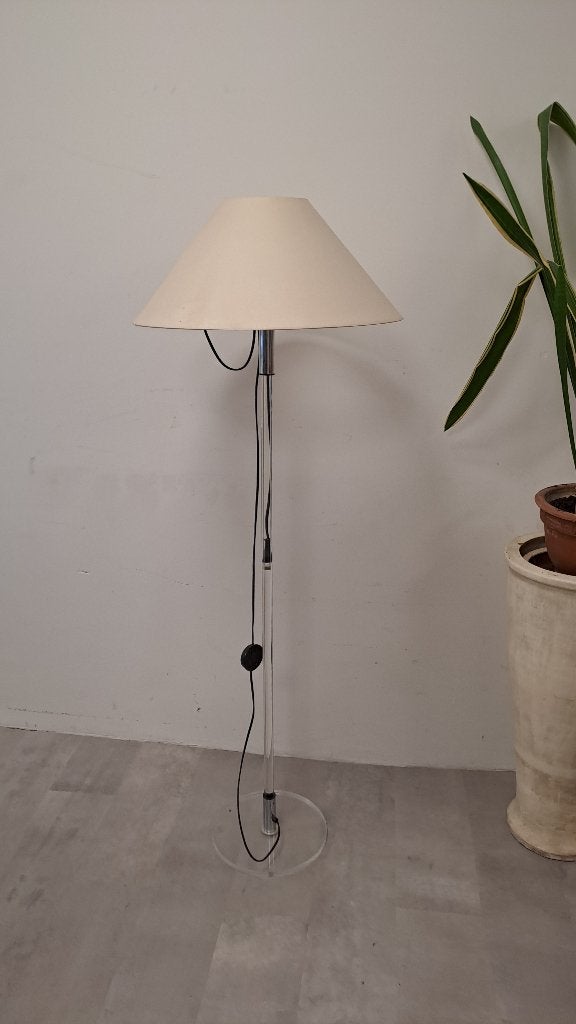Staande schemerlamp op plexiglas voet, Ophalen of Verzenden, Gebruikt, Overige materialen, 100 tot 150 cm