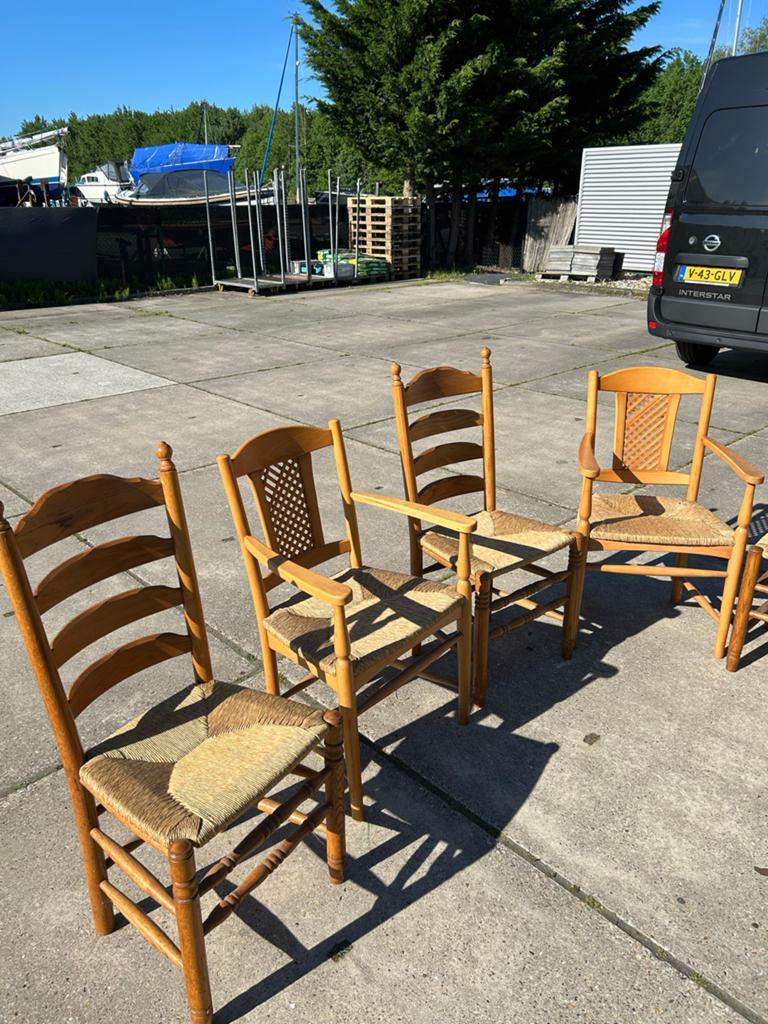 Set van 6 houten stoelen met rieten zitting, Ophalen, Gebruikt, Ouderwets, Bruin