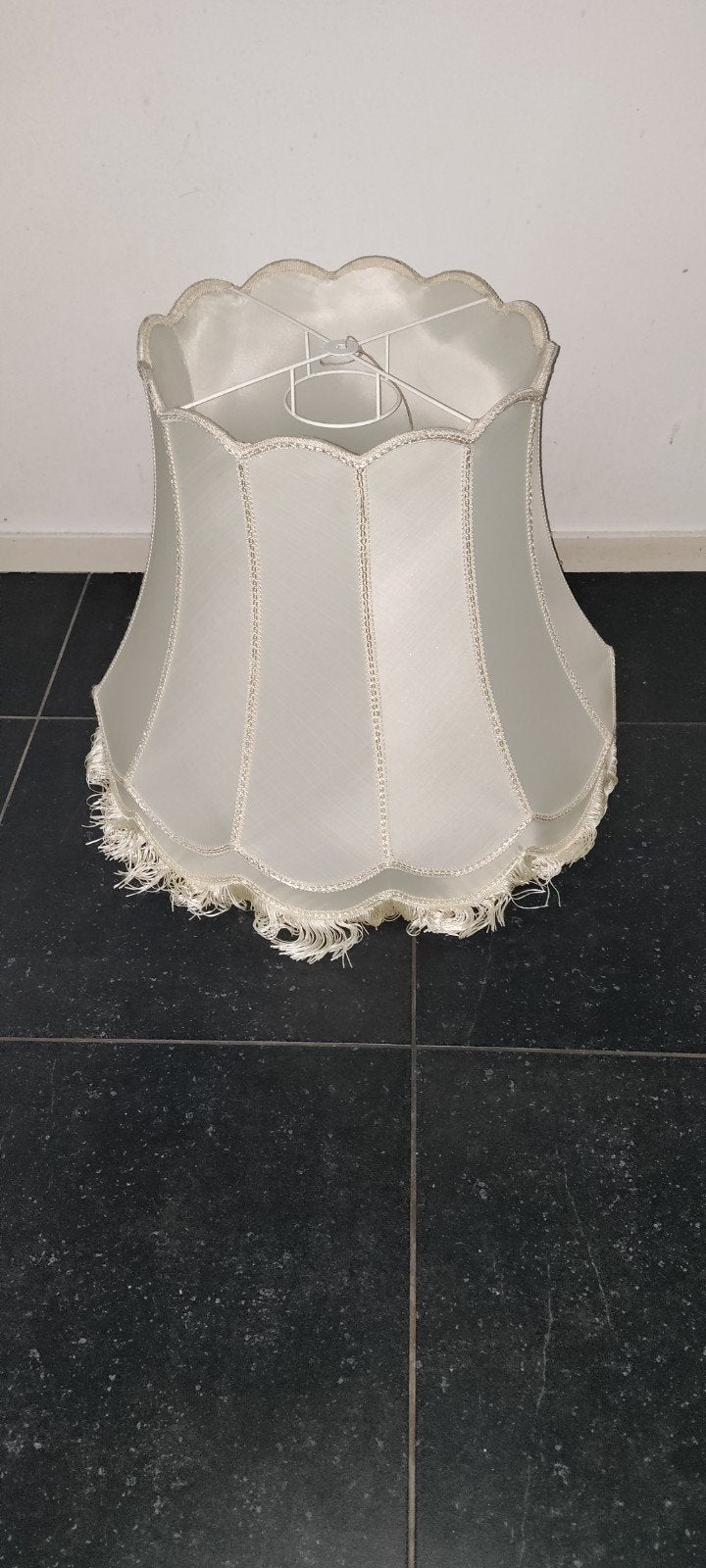 Lampenkap met Franjes,1960,Crème,Wit,Mid-Century,textiel, 48 cm, Rond, Ophalen of Verzenden, Zo goed als nieuw