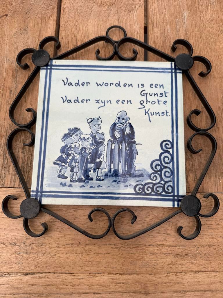Delfts blauwe tegeltjes in smeedijzeren frame, Ophalen of Verzenden