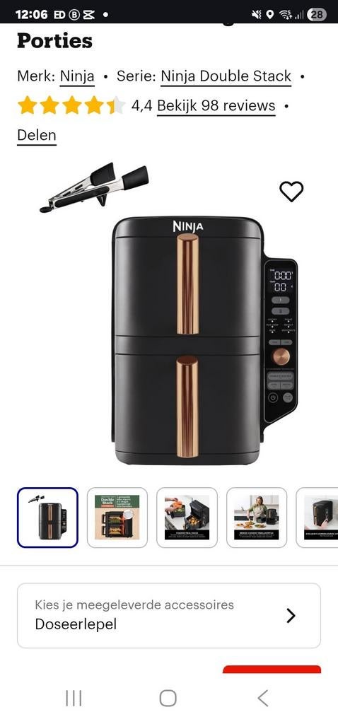 Airfryer ninja xxl dubbel, Witgoed en Apparatuur, Airfryers, Ophalen of Verzenden, Nieuw, Airfryer, 1500 gram of meer