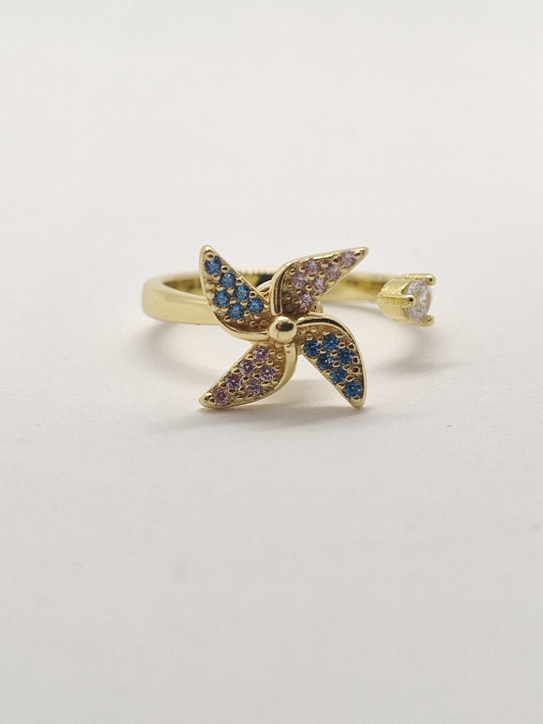 Goudkleurige Anxiety/Fidget Ring met Blauwe & Roze Steentjes, IJzer of Staal, Nieuw, Ophalen of Verzenden, 17 tot 18