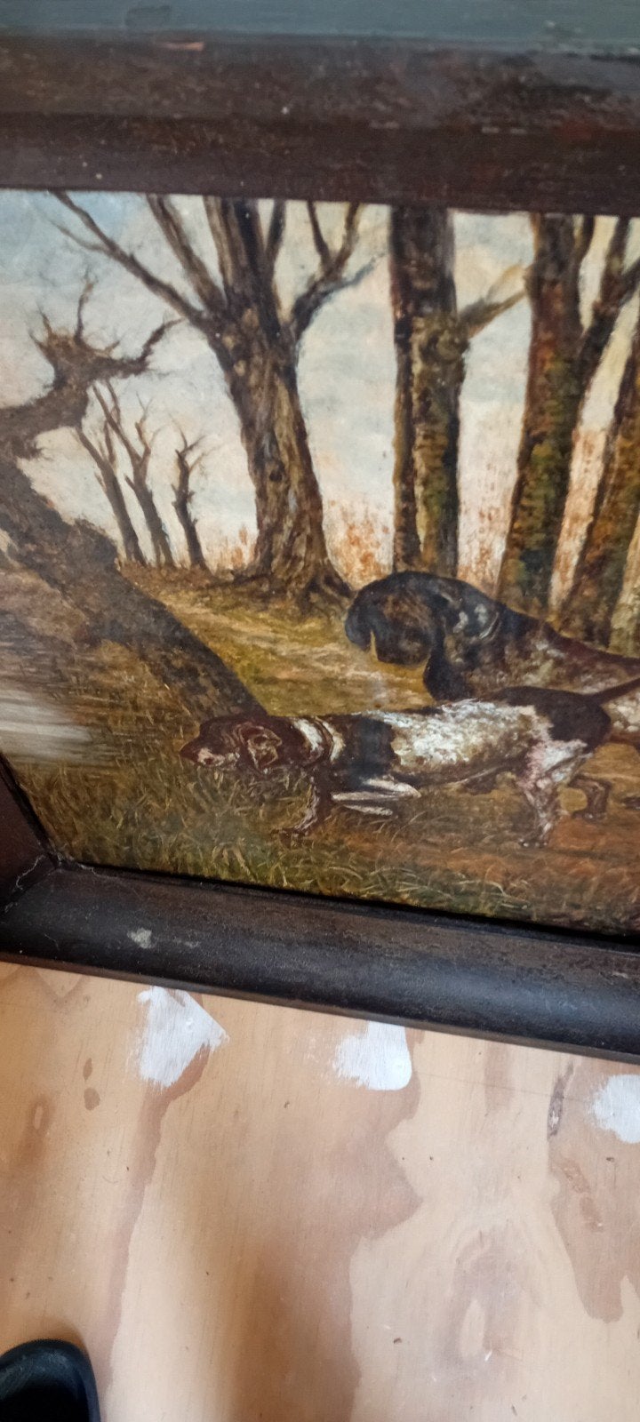 Antiek Schilderij: Jachthonden in Boslandschap, Ophalen of Verzenden