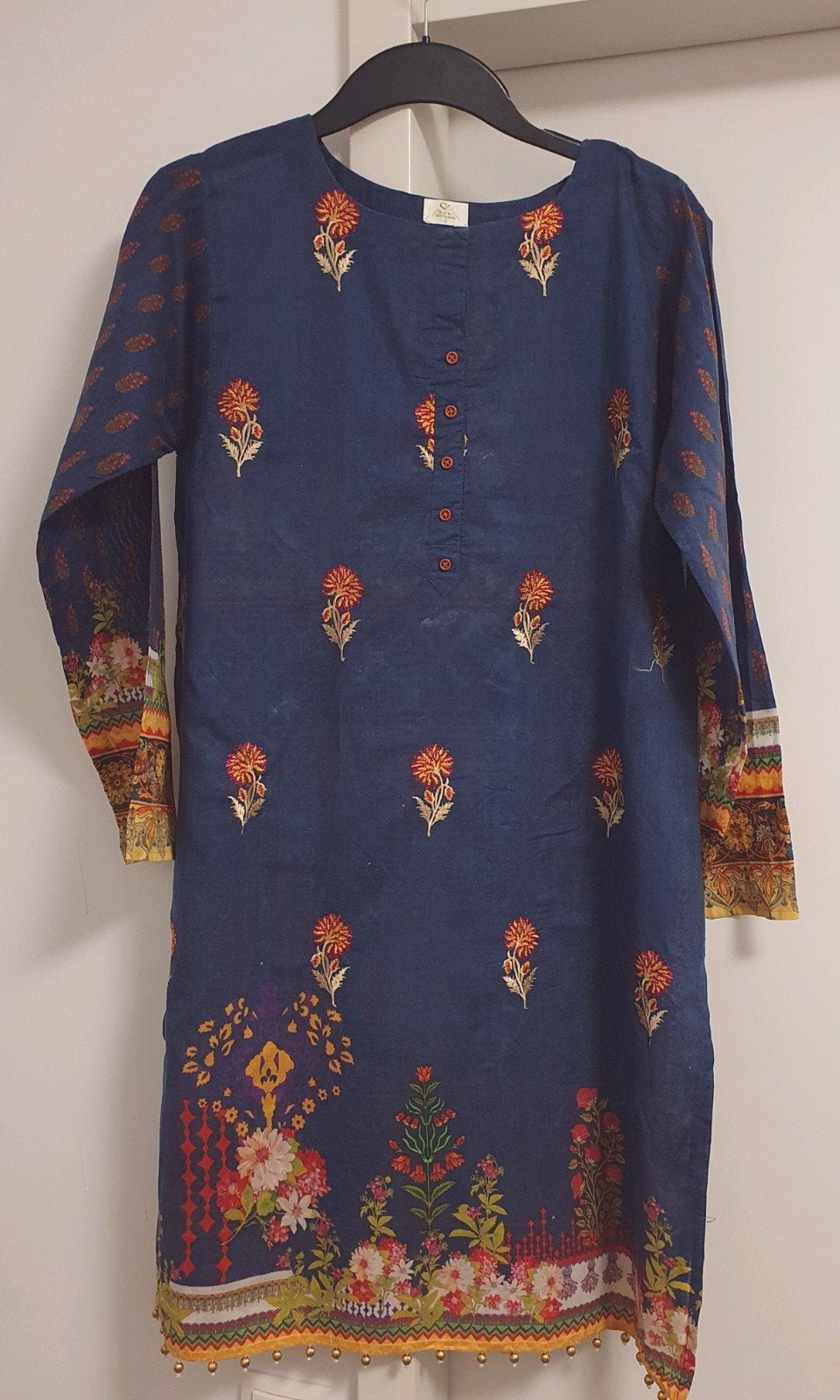 jurk tuniek katoen geborduurde- Blauw met bloemenprint - Maa, So Kamal, Blauw, Ophalen of Verzenden, Zo goed als nieuw