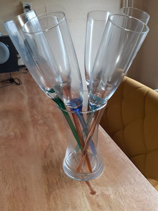Champagneglazen. Setje van 6 stuks met bijbehorende vaas, Ophalen, Glas of Glazen, Overige stijlen, Glas