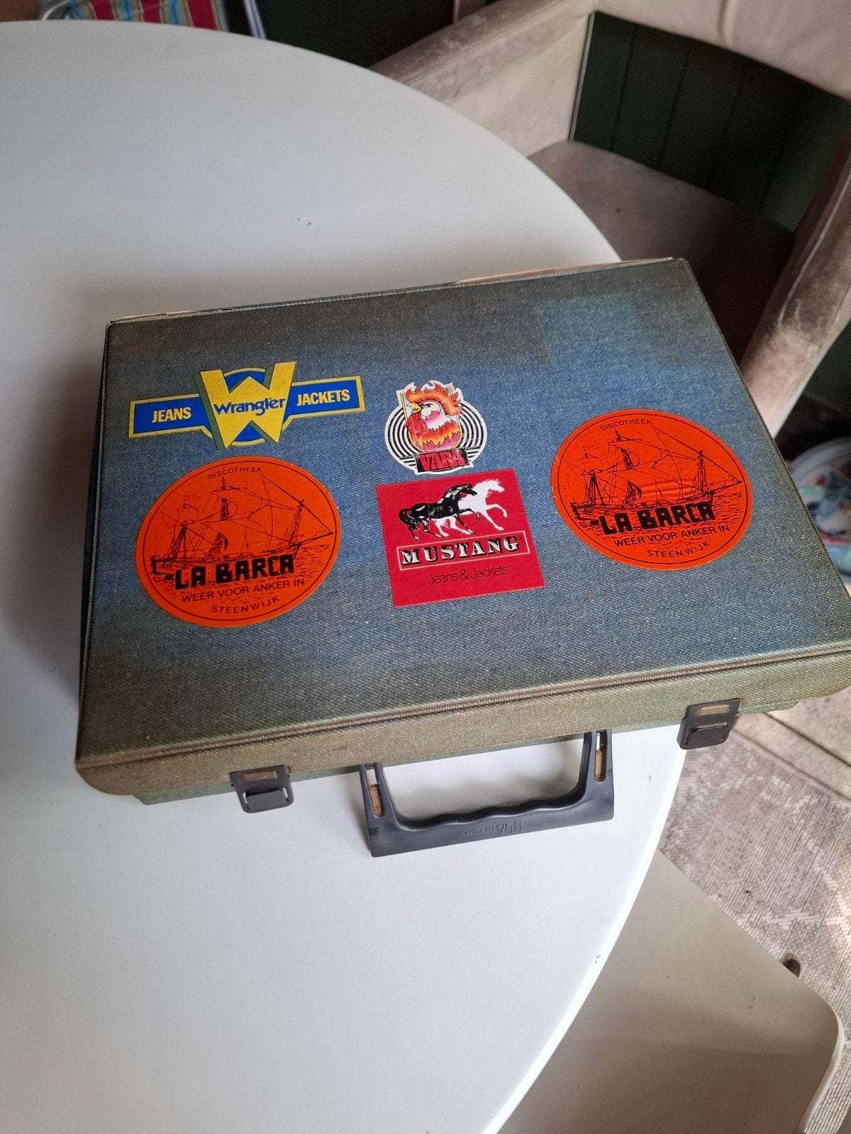 Vintage cassettebandjes opbergkoffer met stickers - Jaren '7, Ophalen of Verzenden, Gebruikt