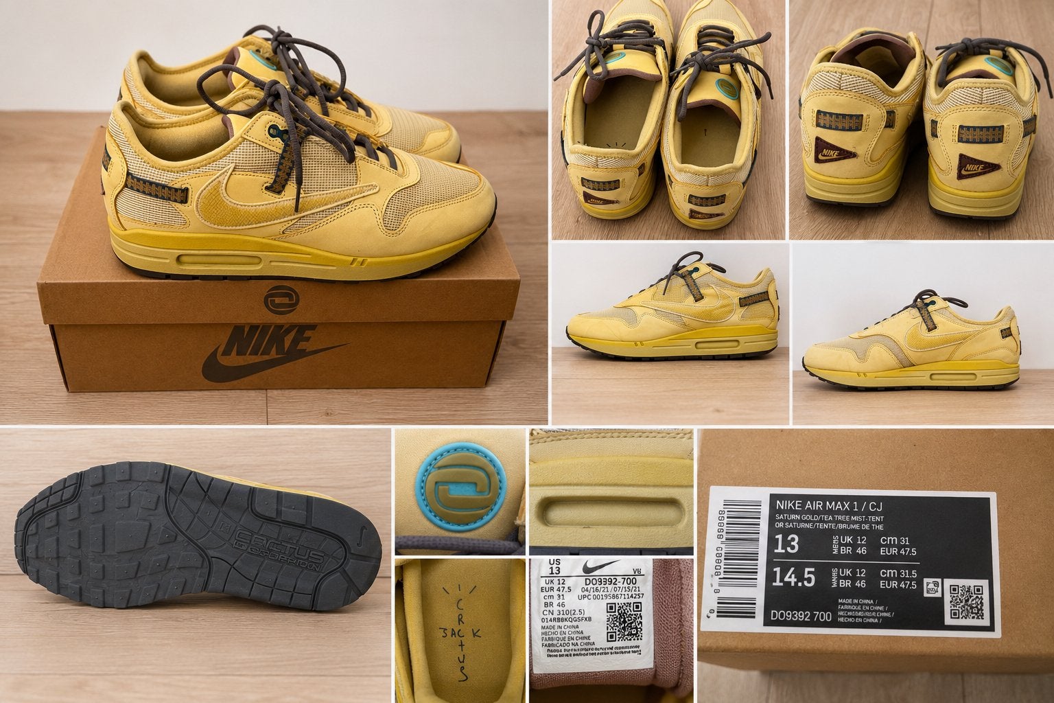 Travis Scott x Nike Air Max 1 “Saturn Gold” – Maat 47,5 / 13, Kleding | Heren, Schoenen, Overige kleuren, Ophalen of Verzenden