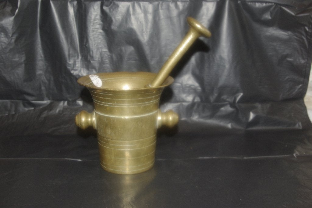 Bronzen vijzel met stamper ( Antiek, Ophalen of Verzenden, Brons