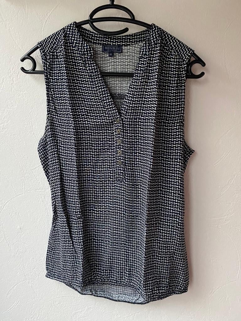 T-shirt blouse mouwloos zwart wit Bien Bleu maat XS, The Sting, Zwart, Nieuw, Ophalen of Verzenden
